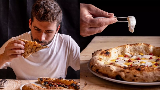 El cocinero Eloi Torrent y la pizza de bacalao de Gasparic / Foto: Instagram