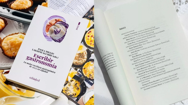 Portada e índice del libro 'Escribir gastronomía 2023' de la editorial ColandCol / Foto cedida