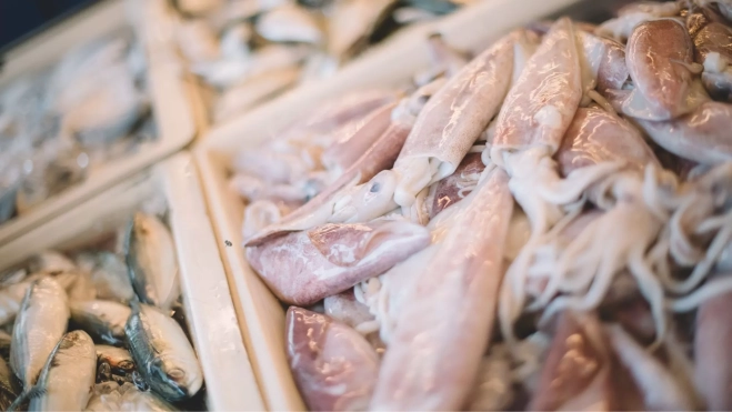 Chipirones y otros pescados frescos en un mercado / Foto: Canva