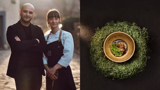 Iris y Bruno Jordán y el plato de manita de cerdo de Ansils / Cedida