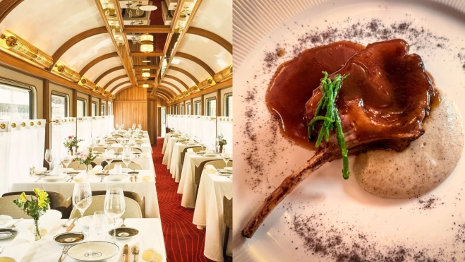 El restaurante Canfranc Express y uno de los platos de Eduardo Salanova / Instagram y cedida