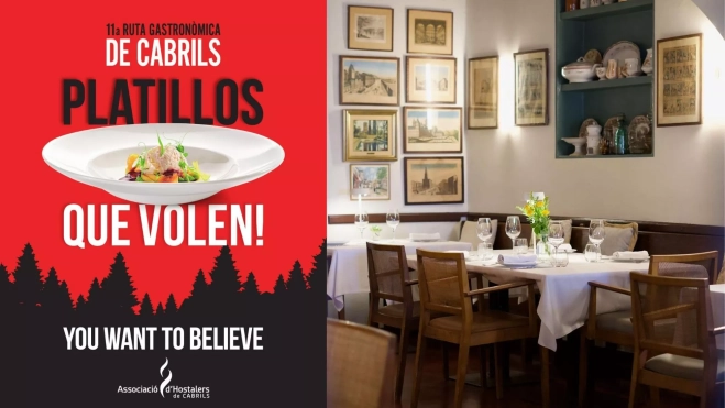 Cartel de la ruta gastronómica de Cabrils y restaurante Hostal de la plaça / Instagram