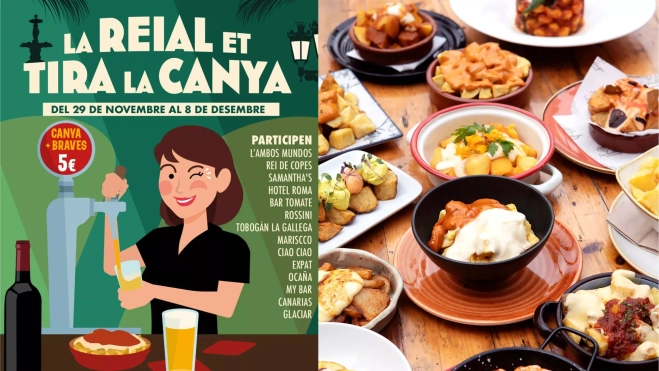 Cartel de 'La Reial et Tira la Canya' y bravas de los restaurantes participantes / Cedida